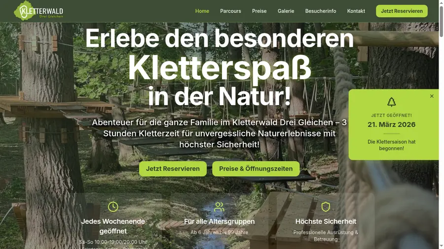 Webdesign – Kletterwald Drei Gleichen | Freizeit & Erlebnis | PdC Solutions
